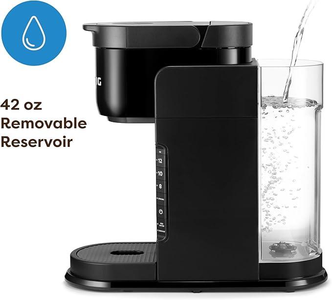 Single Serve Coffee Maker – Strong Brew Option, 42oz Reservoir, Sleek Design for Holiday Hosting & Gifting, Black